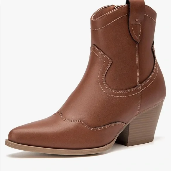 Brown Ankle Boots with Block Heel - Picture 2 of 2